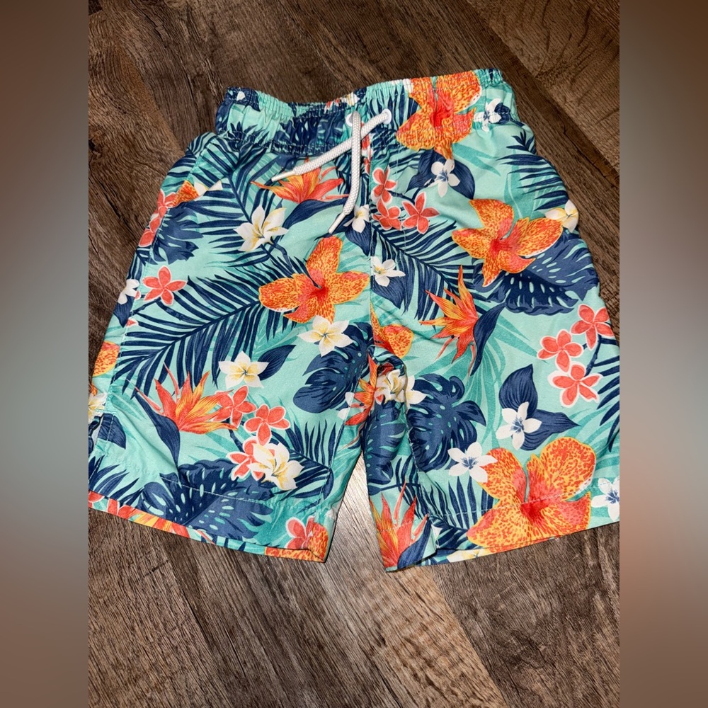Tropical Floral Boy's Swim Trunks